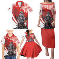 Switzerland Swiss National Day Family Matching Puletasi and Hawaiian Shirt Helvetia Matterhorn