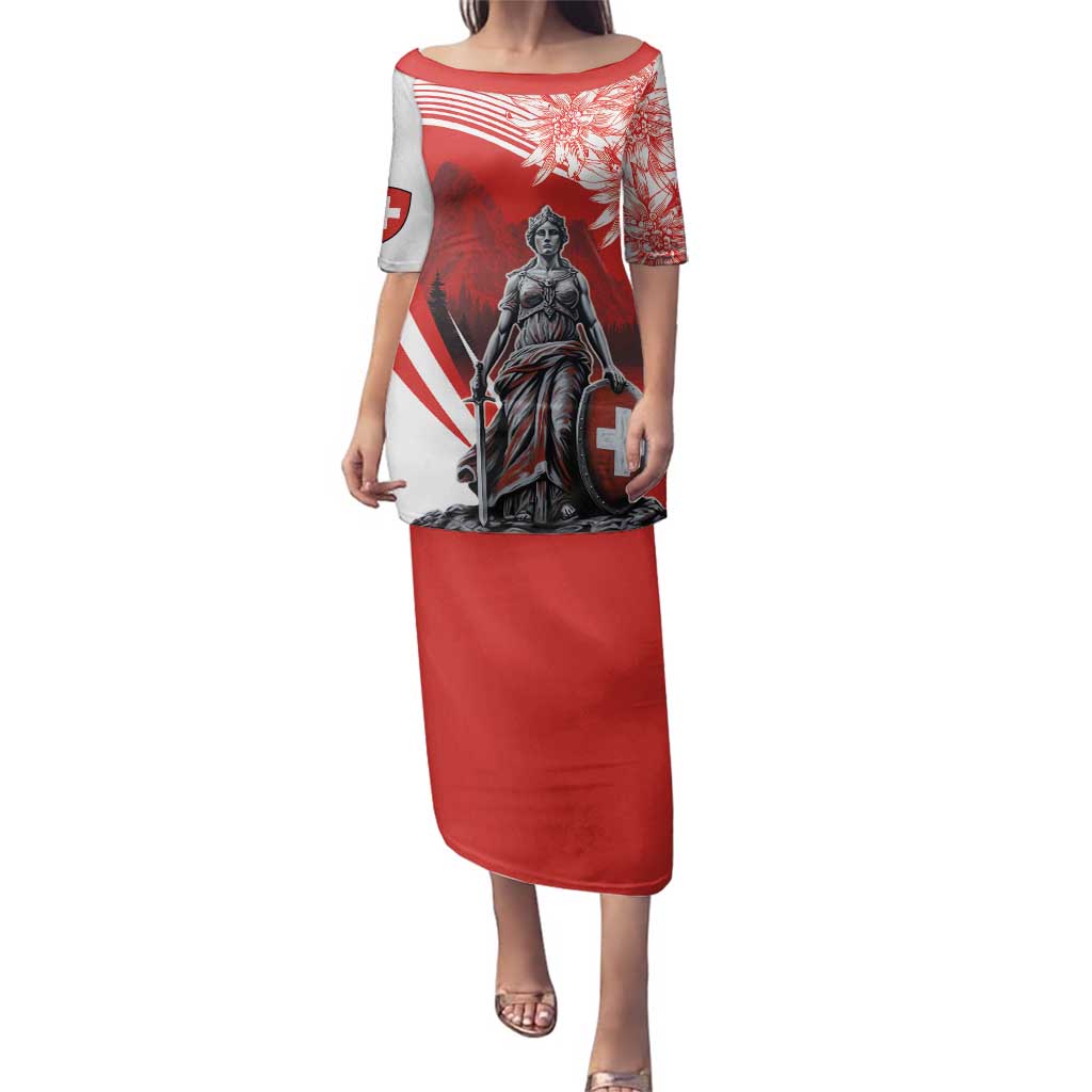 Switzerland Swiss National Day Family Matching Puletasi and Hawaiian Shirt Helvetia Matterhorn