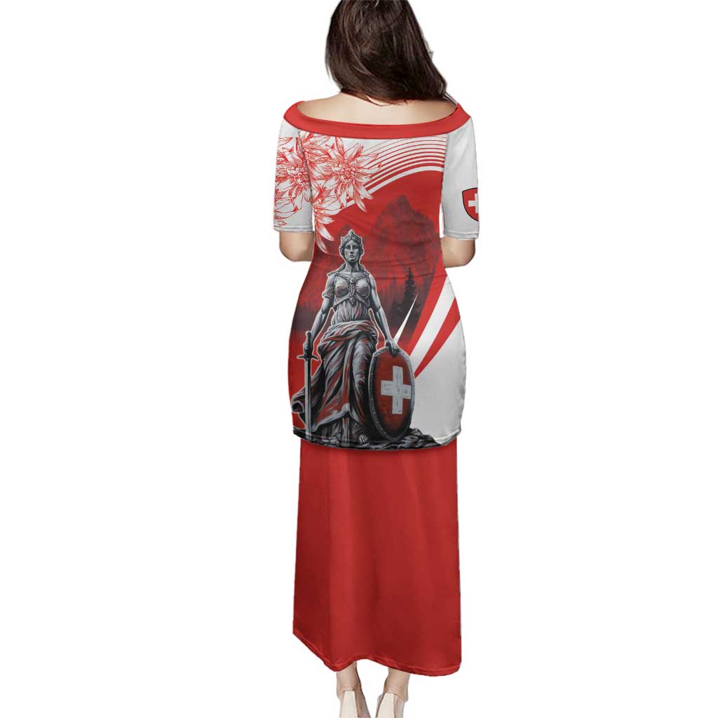 Switzerland Swiss National Day Family Matching Puletasi and Hawaiian Shirt Helvetia Matterhorn