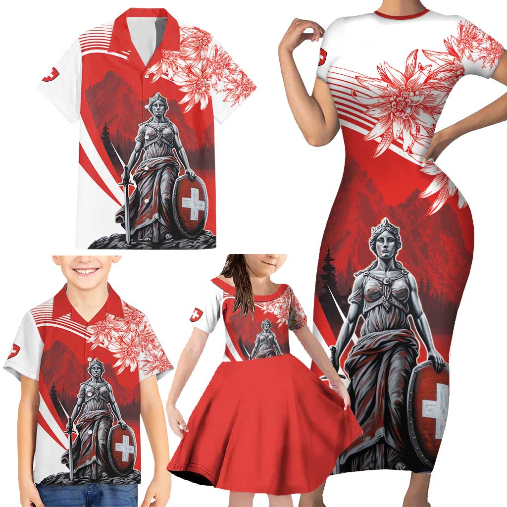 Switzerland Swiss National Day Family Matching Short Sleeve Bodycon Dress and Hawaiian Shirt Helvetia Matterhorn