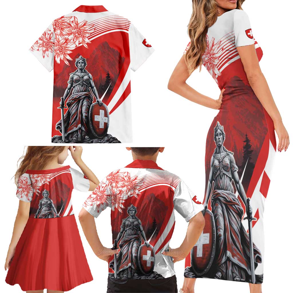 Switzerland Swiss National Day Family Matching Short Sleeve Bodycon Dress and Hawaiian Shirt Helvetia Matterhorn