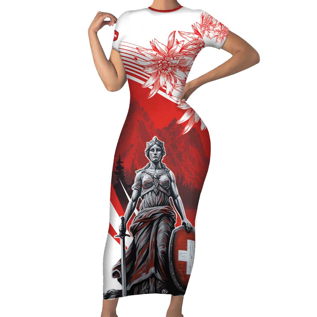 Switzerland Swiss National Day Family Matching Short Sleeve Bodycon Dress and Hawaiian Shirt Helvetia Matterhorn