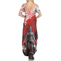 Switzerland Swiss National Day Family Matching Summer Maxi Dress and Hawaiian Shirt Helvetia Matterhorn