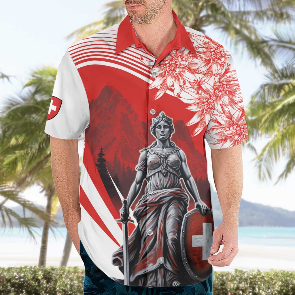 Switzerland Swiss National Day Hawaiian Shirt Helvetia Matterhorn