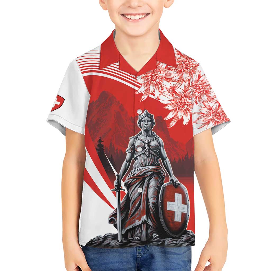 Switzerland Swiss National Day Kid Hawaiian Shirt Helvetia Matterhorn