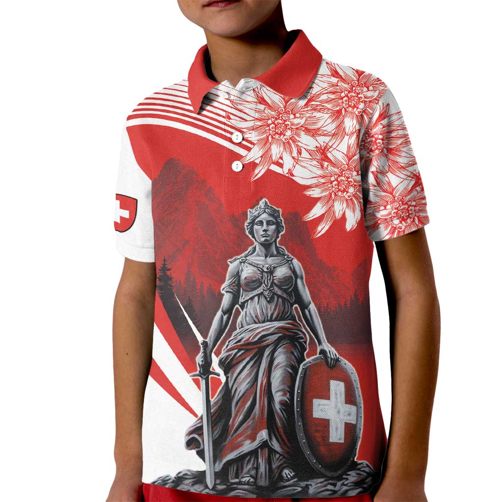 Switzerland Swiss National Day Kid Polo Shirt Helvetia Matterhorn