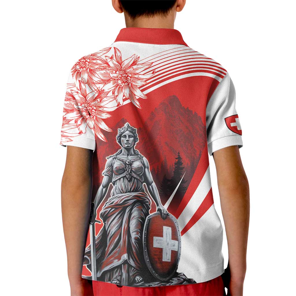 Switzerland Swiss National Day Kid Polo Shirt Helvetia Matterhorn