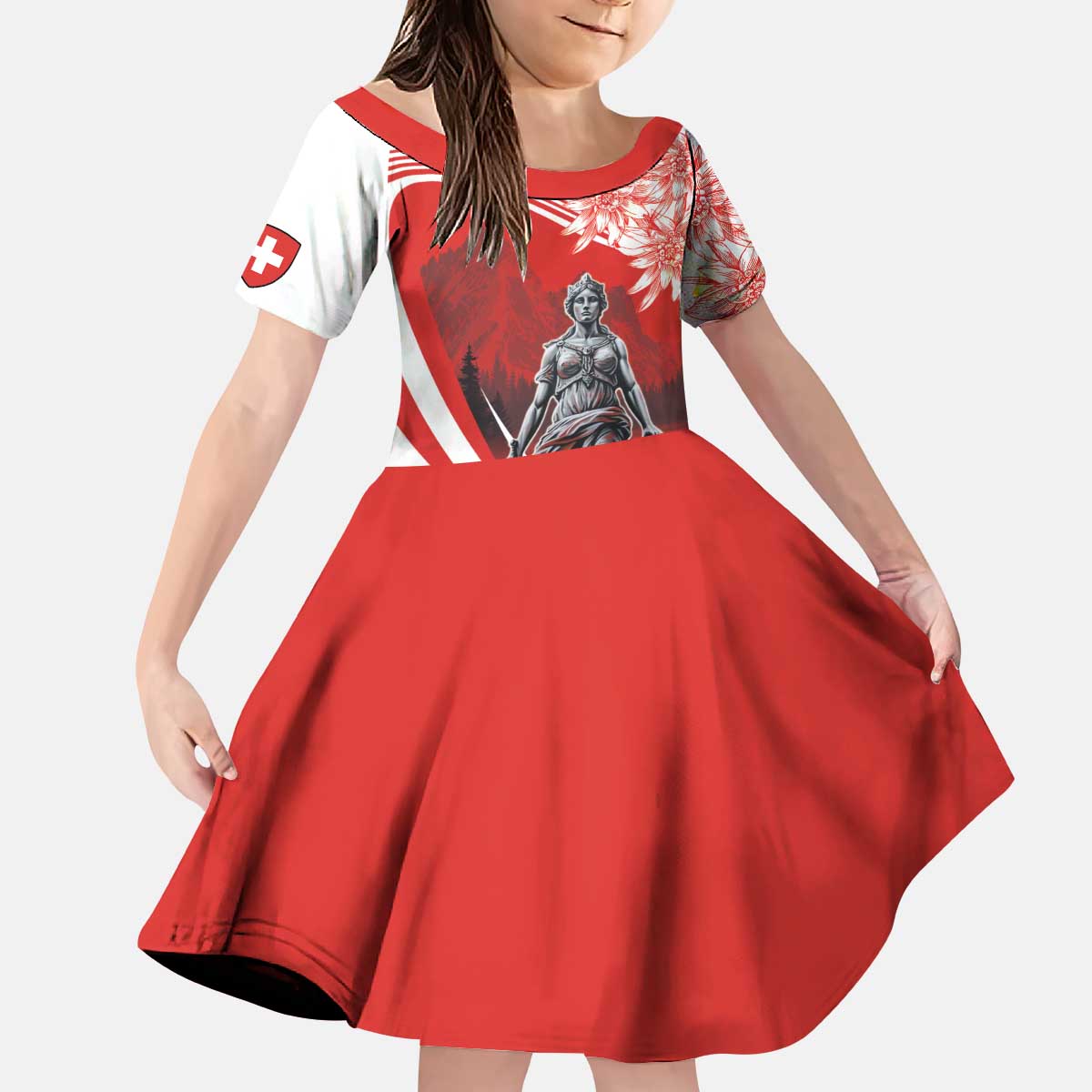 Switzerland Swiss National Day Kid Short Sleeve Dress Helvetia Matterhorn