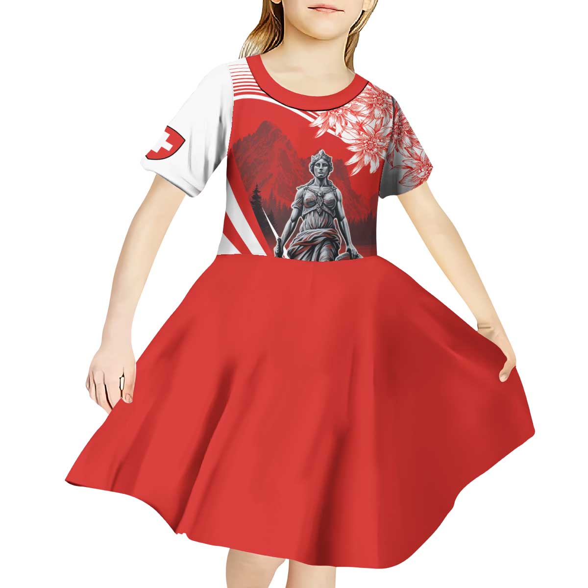 Switzerland Swiss National Day Kid Short Sleeve Dress Helvetia Matterhorn