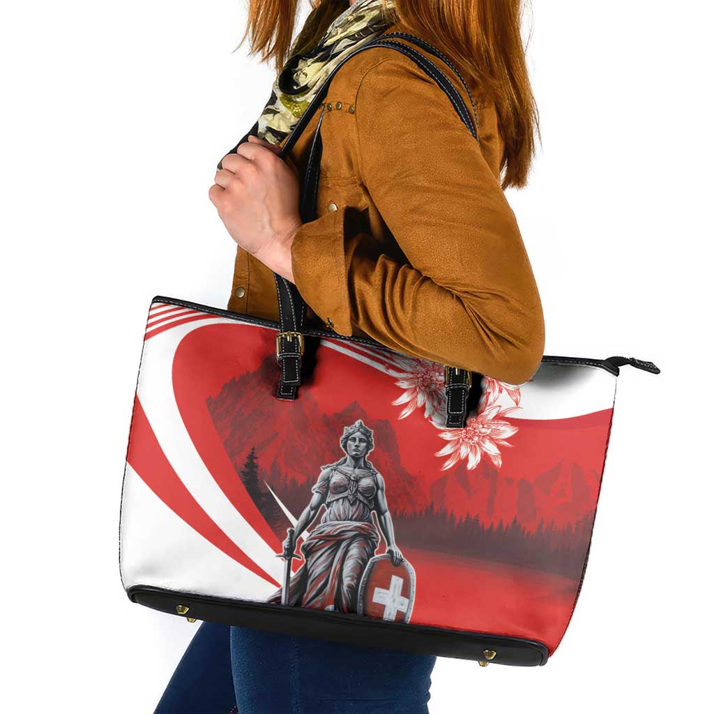 Switzerland Swiss National Day Leather Tote Bag Helvetia Matterhorn