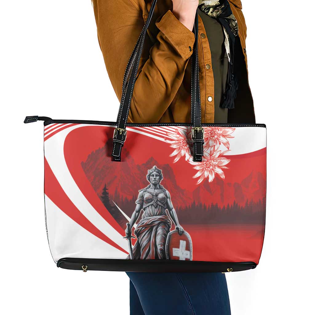 Switzerland Swiss National Day Leather Tote Bag Helvetia Matterhorn