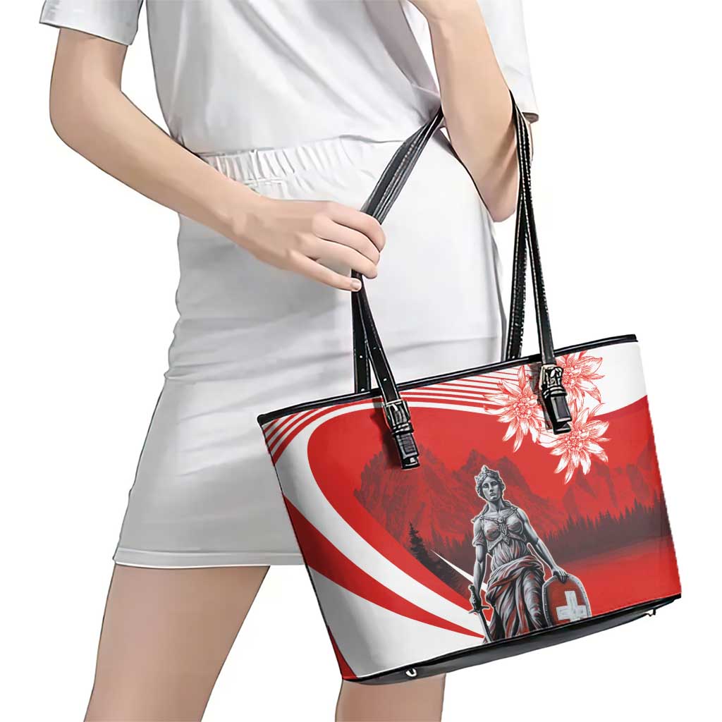Switzerland Swiss National Day Leather Tote Bag Helvetia Matterhorn