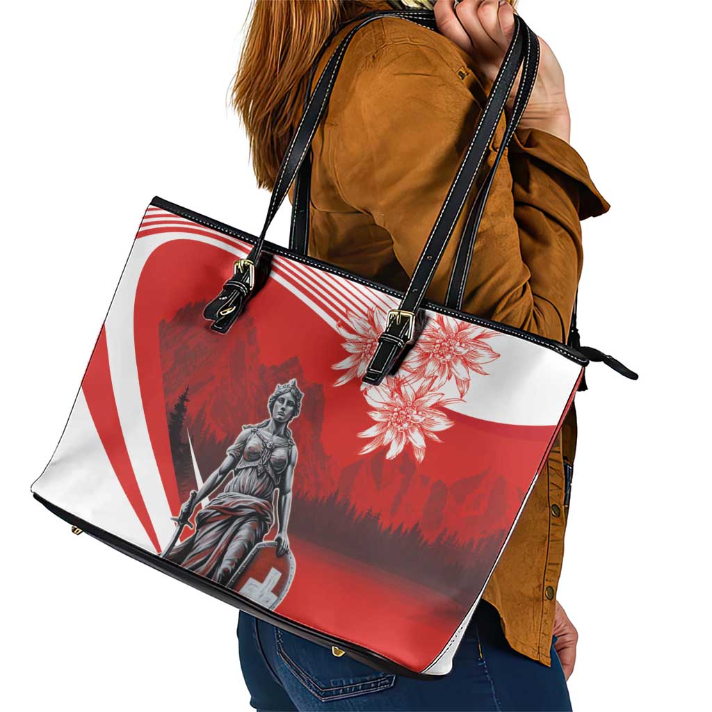 Switzerland Swiss National Day Leather Tote Bag Helvetia Matterhorn