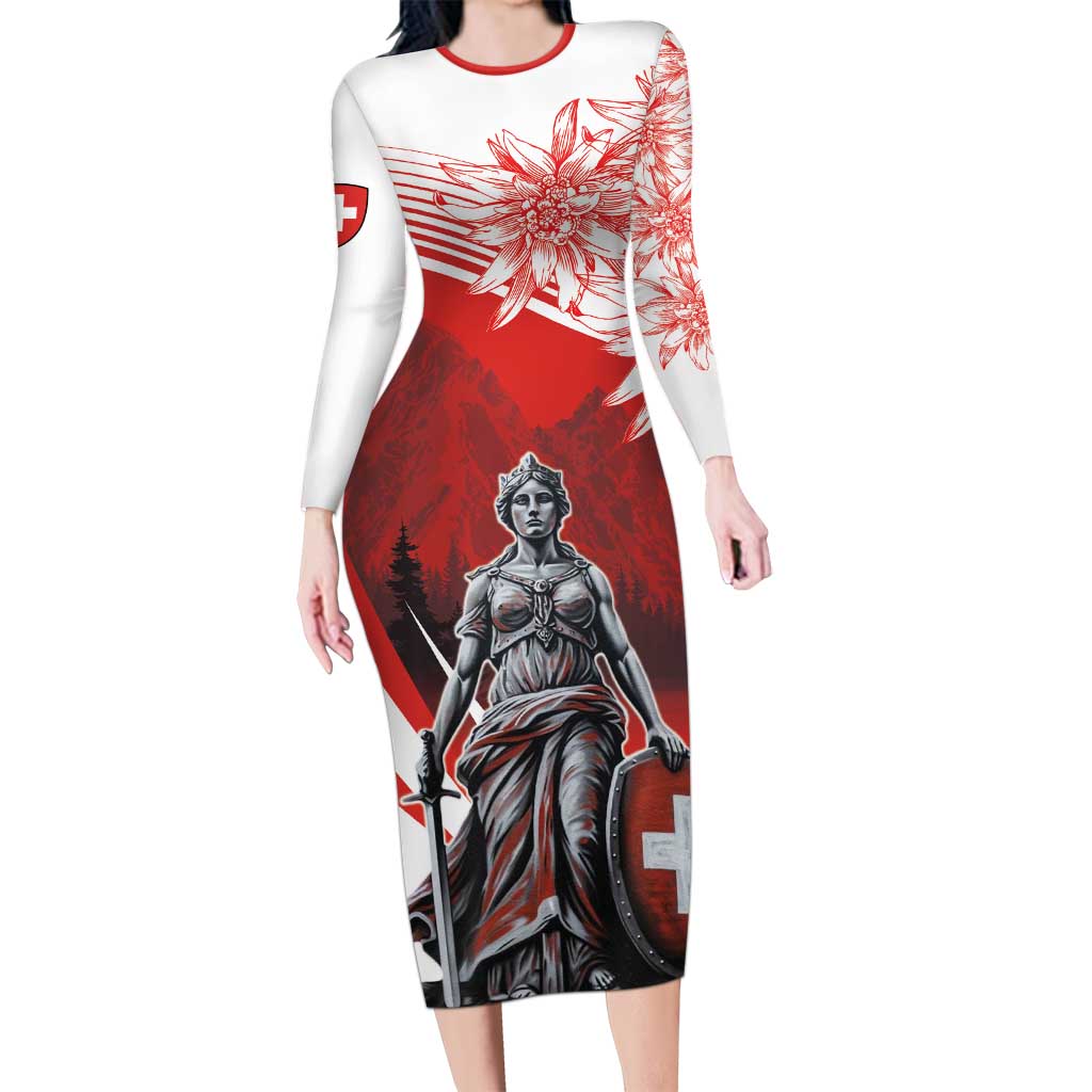 Switzerland Swiss National Day Long Sleeve Bodycon Dress Helvetia Matterhorn