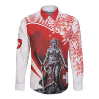 Switzerland Swiss National Day Long Sleeve Button Shirt Helvetia Matterhorn