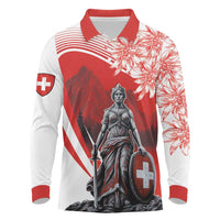 Switzerland Swiss National Day Long Sleeve Polo Shirt Helvetia Matterhorn