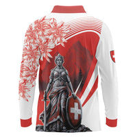 Switzerland Swiss National Day Long Sleeve Polo Shirt Helvetia Matterhorn