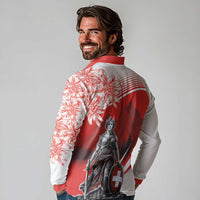 Switzerland Swiss National Day Long Sleeve Polo Shirt Helvetia Matterhorn