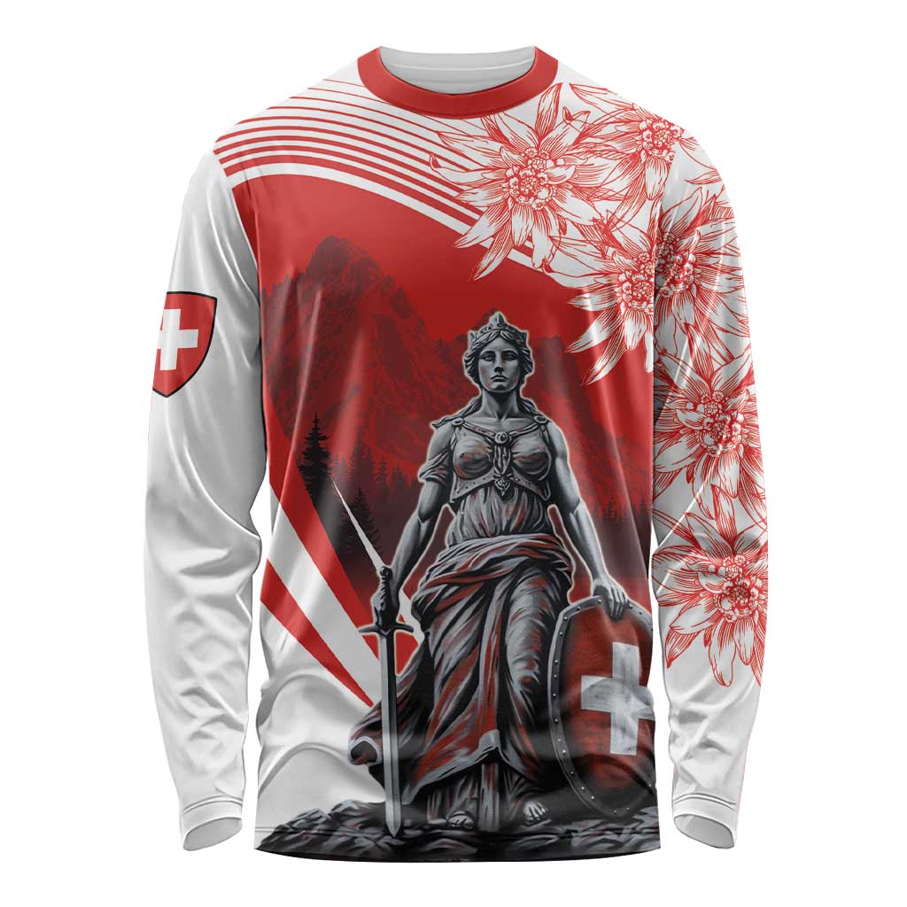 Switzerland Swiss National Day Long Sleeve Shirt Helvetia Matterhorn