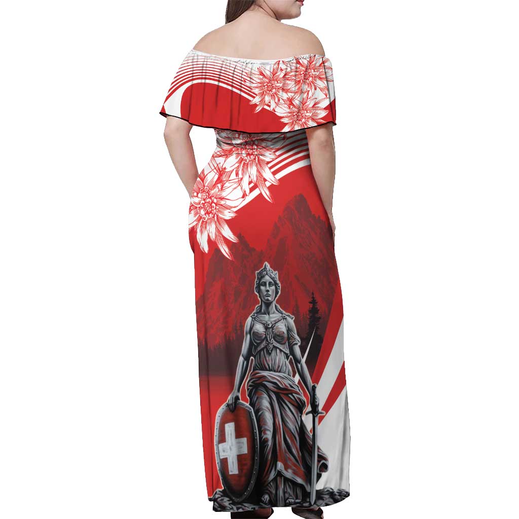 Switzerland Swiss National Day Off Shoulder Maxi Dress Helvetia Matterhorn