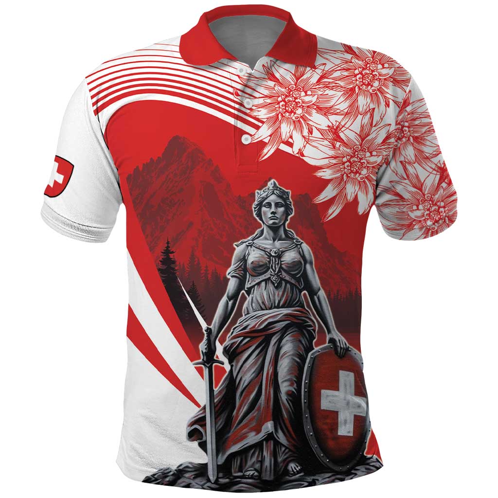 Switzerland Swiss National Day Polo Shirt Helvetia Matterhorn