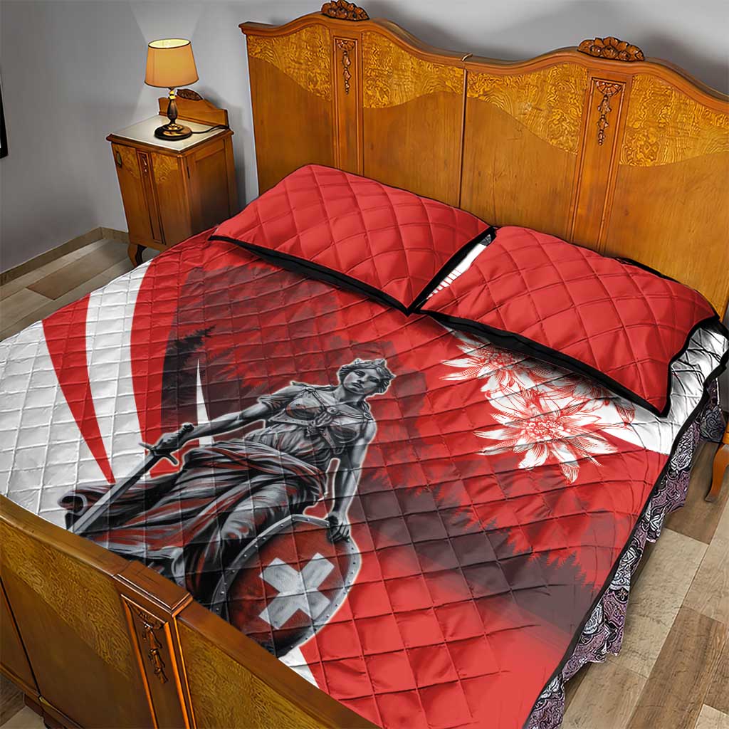Switzerland Swiss National Day Quilt Bed Set Helvetia Matterhorn