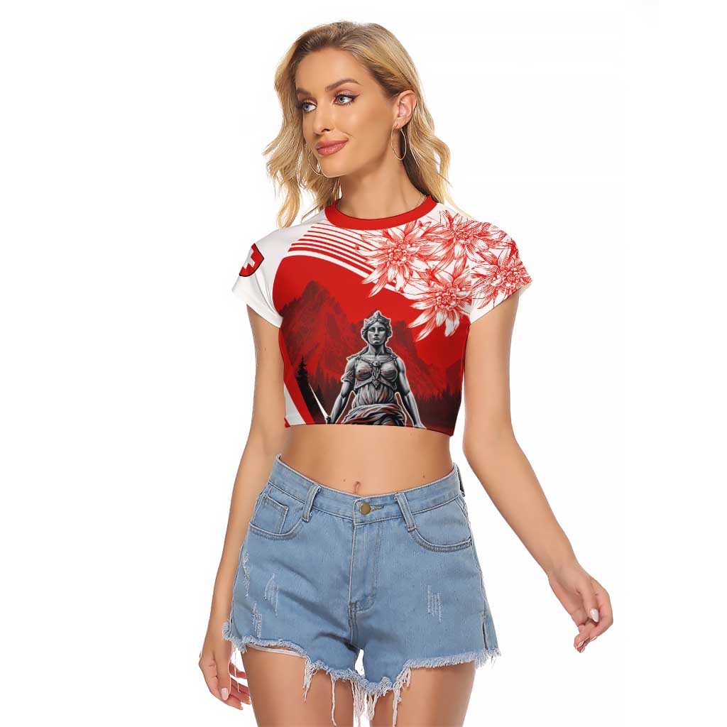 Switzerland Swiss National Day Raglan Cropped T Shirt Helvetia Matterhorn