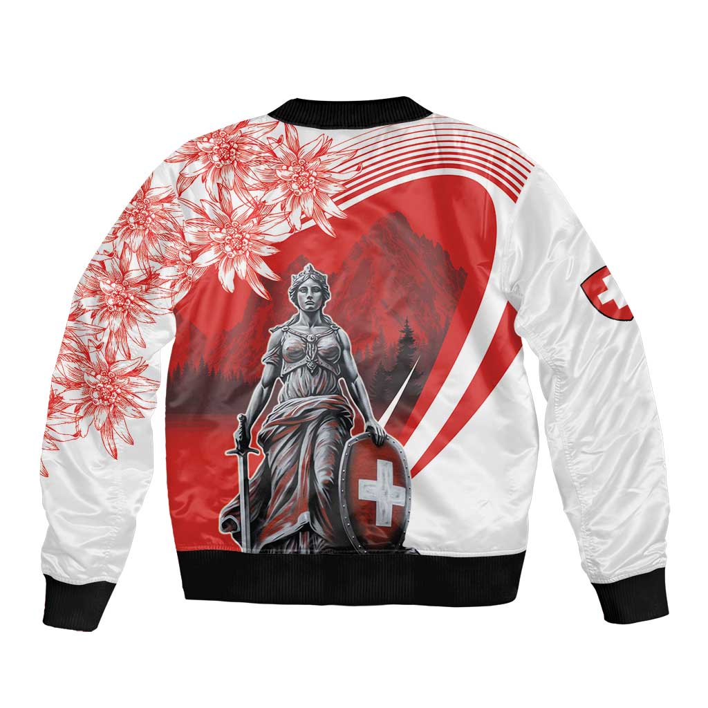 Switzerland Swiss National Day Sleeve Zip Bomber Jacket Helvetia Matterhorn