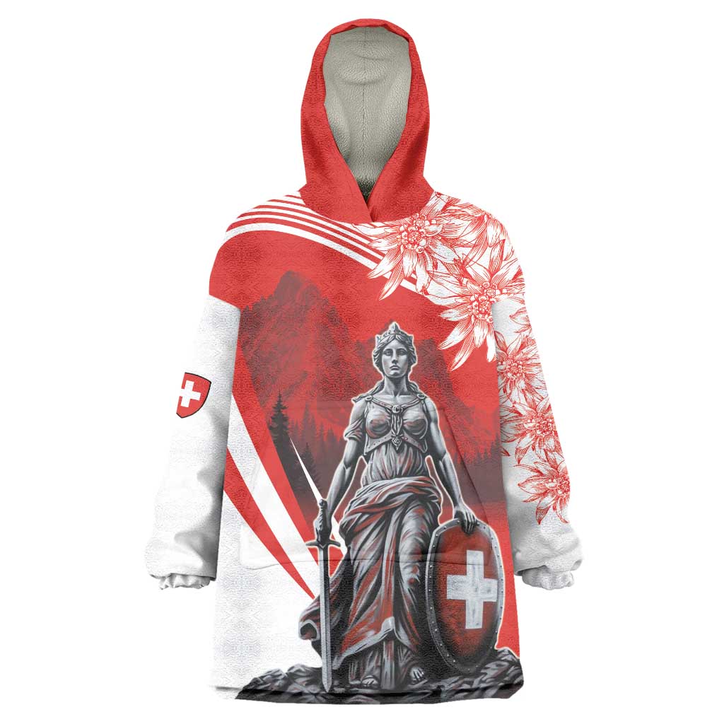 Switzerland Swiss National Day Wearable Blanket Hoodie Helvetia Matterhorn