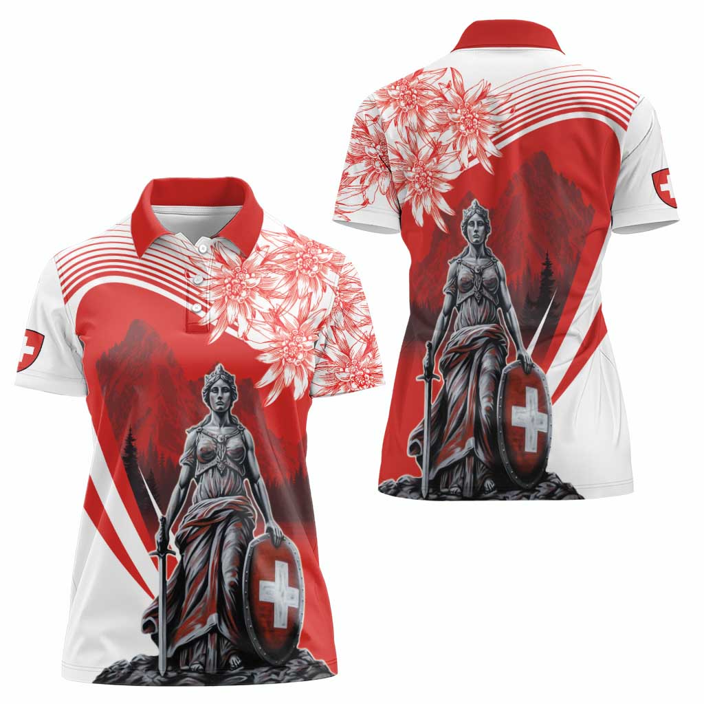 Switzerland Swiss National Day Women Polo Shirt Helvetia Matterhorn