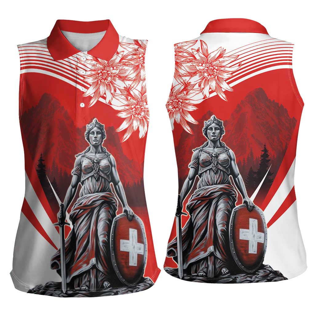 Switzerland Swiss National Day Women Sleeveless Polo Shirt Helvetia Matterhorn