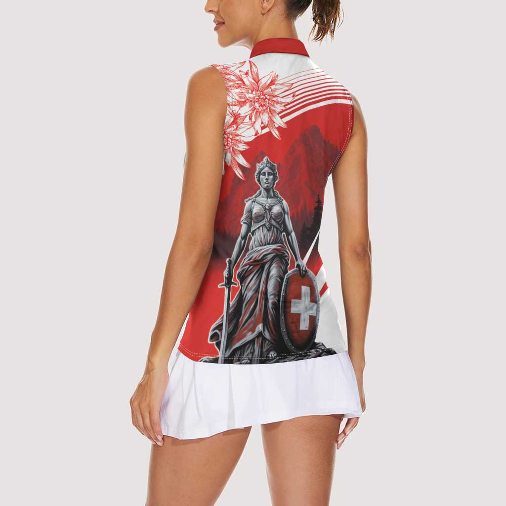 Switzerland Swiss National Day Women Sleeveless Polo Shirt Helvetia Matterhorn