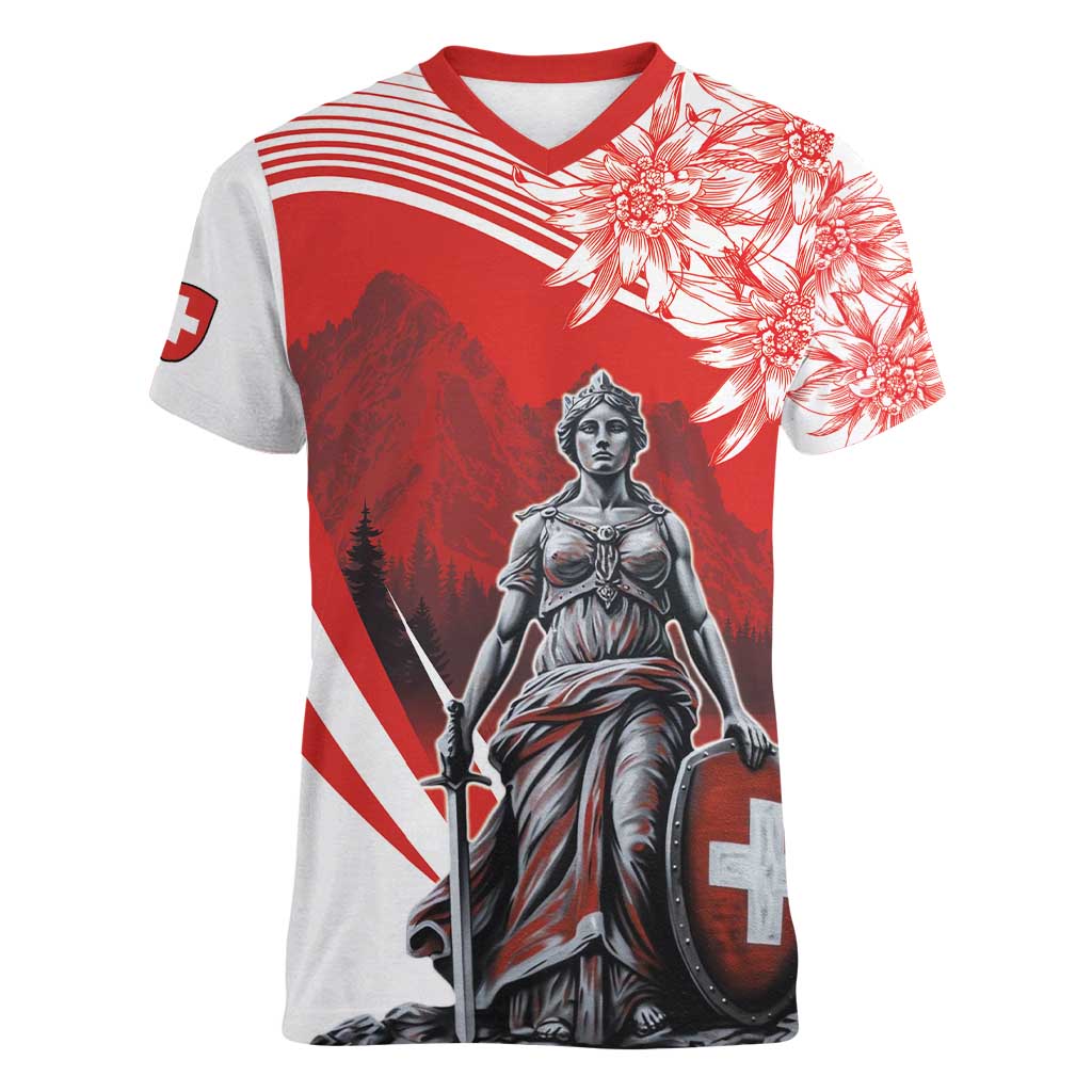 Switzerland Swiss National Day Women V-Neck T-Shirt Helvetia Matterhorn