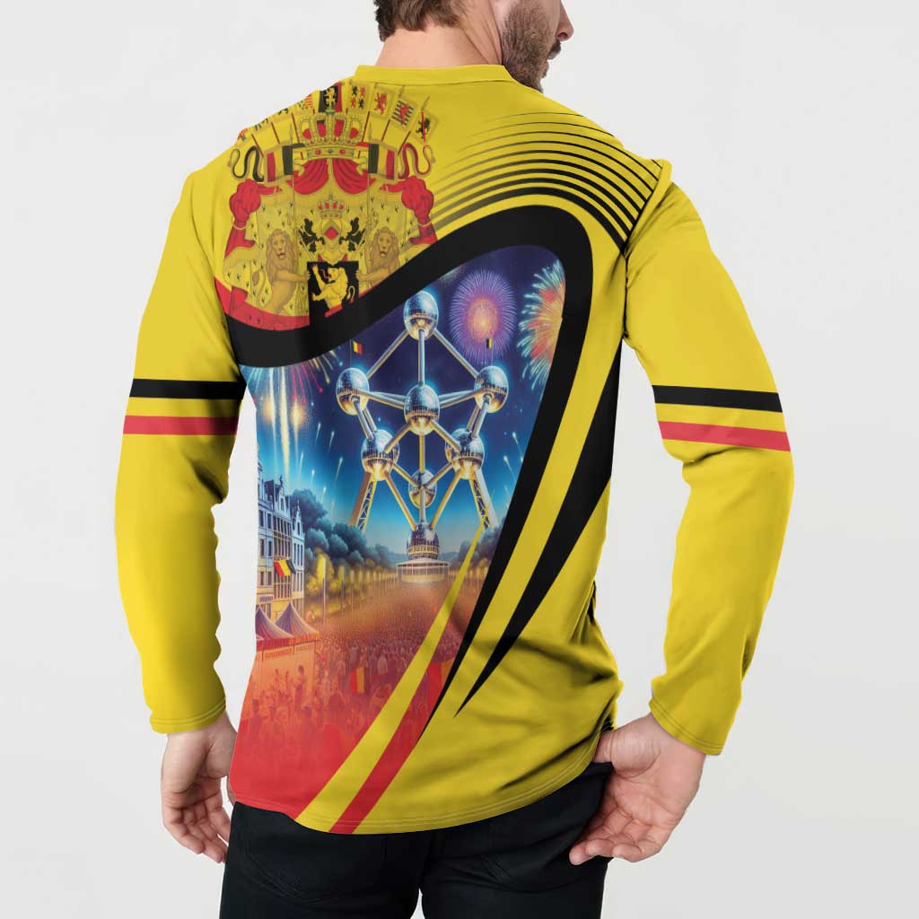Belgium National Day Button Sweatshirt Atomium Leo Belgicus