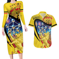 Belgium National Day Couples Matching Long Sleeve Bodycon Dress and Hawaiian Shirt Atomium Leo Belgicus