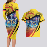 Belgium National Day Couples Matching Long Sleeve Bodycon Dress and Hawaiian Shirt Atomium Leo Belgicus
