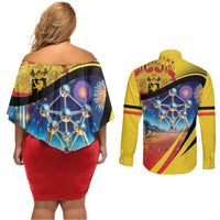Belgium National Day Couples Matching Off Shoulder Short Dress and Long Sleeve Button Shirt Atomium Leo Belgicus