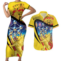 Belgium National Day Couples Matching Short Sleeve Bodycon Dress and Hawaiian Shirt Atomium Leo Belgicus