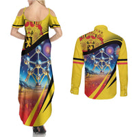 Belgium National Day Couples Matching Summer Maxi Dress and Long Sleeve Button Shirt Atomium Leo Belgicus