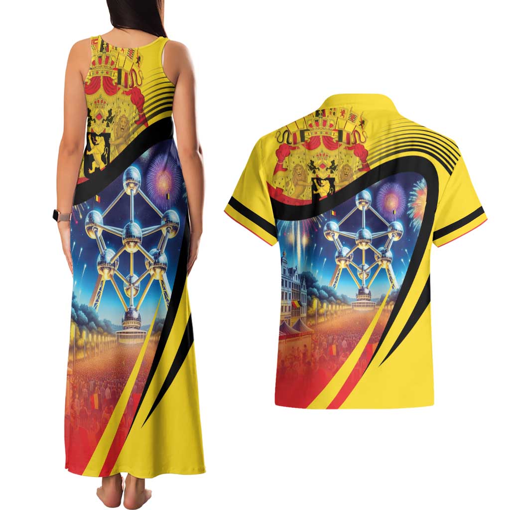 Belgium National Day Couples Matching Tank Maxi Dress and Hawaiian Shirt Atomium Leo Belgicus