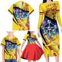 Belgium National Day Family Matching Long Sleeve Bodycon Dress and Hawaiian Shirt Atomium Leo Belgicus