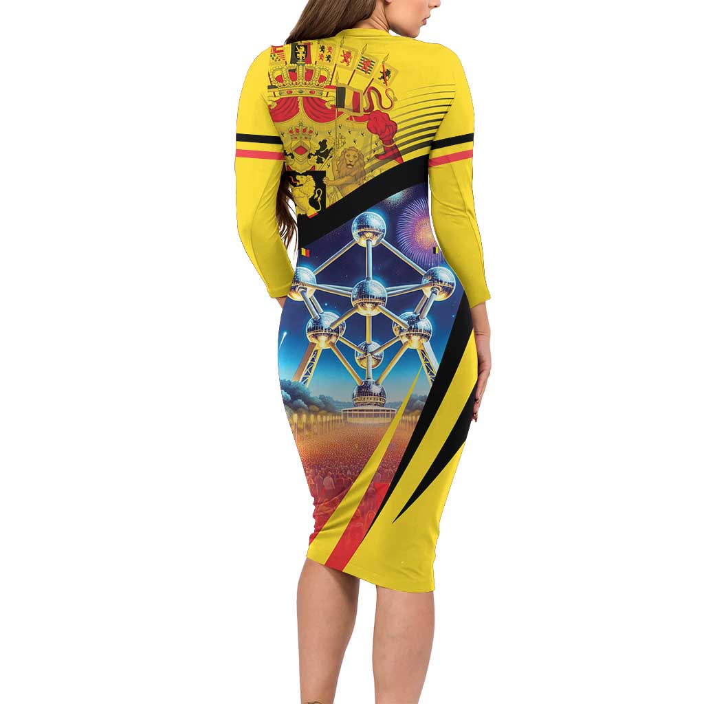 Belgium National Day Family Matching Long Sleeve Bodycon Dress and Hawaiian Shirt Atomium Leo Belgicus