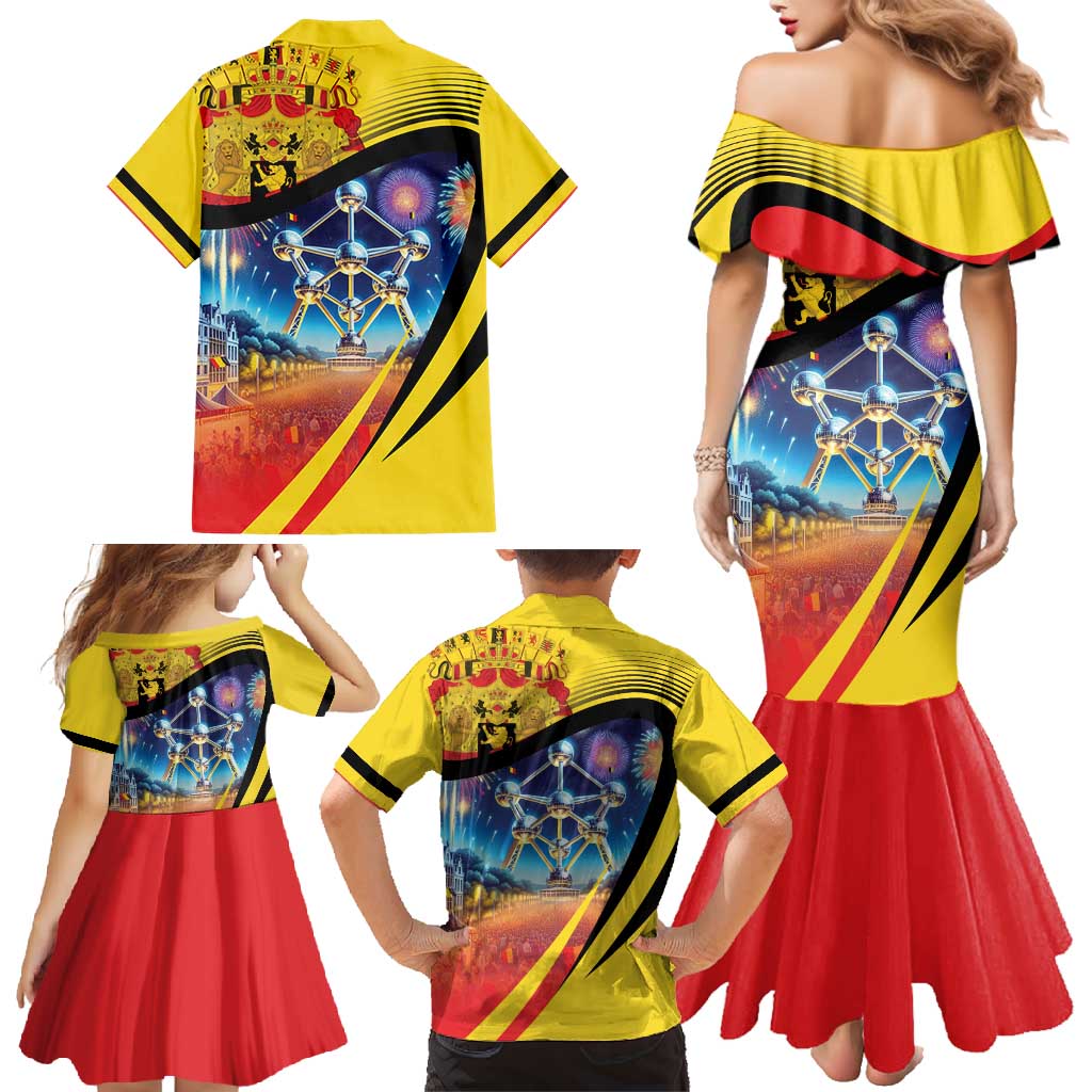 Belgium National Day Family Matching Mermaid Dress and Hawaiian Shirt Atomium Leo Belgicus