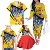 Belgium National Day Family Matching Off The Shoulder Long Sleeve Dress and Hawaiian Shirt Atomium Leo Belgicus
