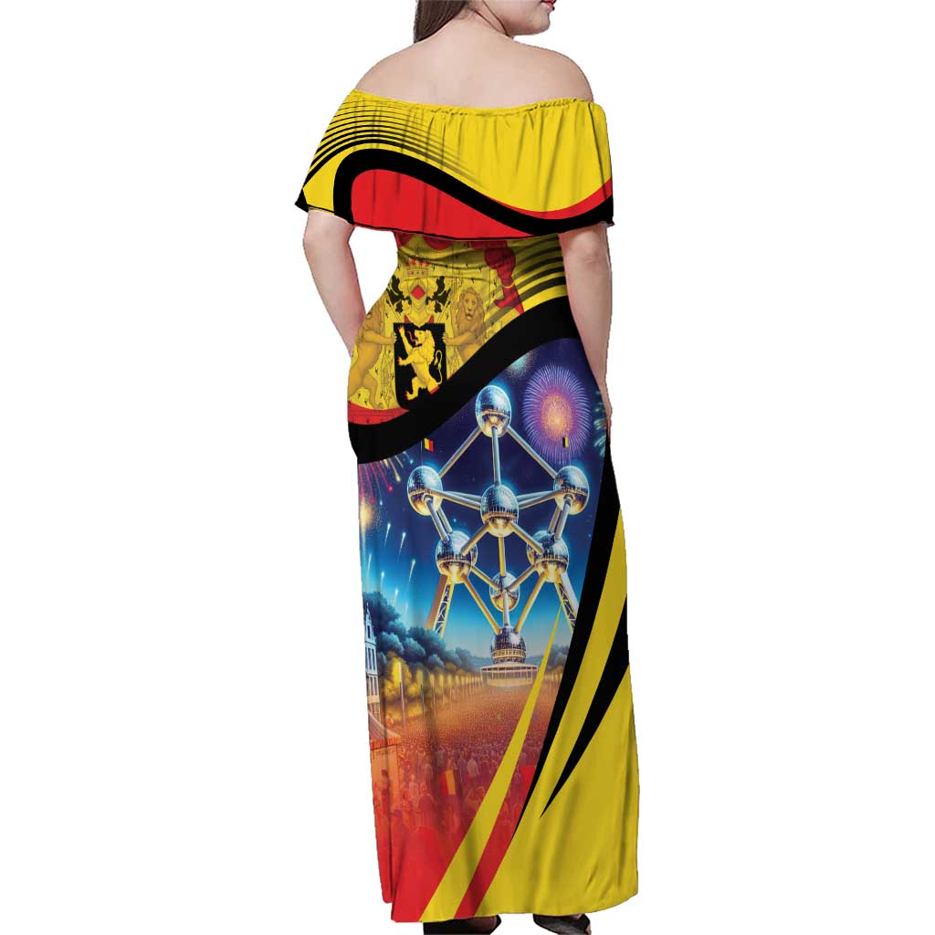 Belgium National Day Family Matching Off Shoulder Maxi Dress and Hawaiian Shirt Atomium Leo Belgicus