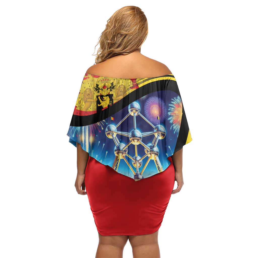 Belgium National Day Family Matching Off Shoulder Short Dress and Hawaiian Shirt Atomium Leo Belgicus