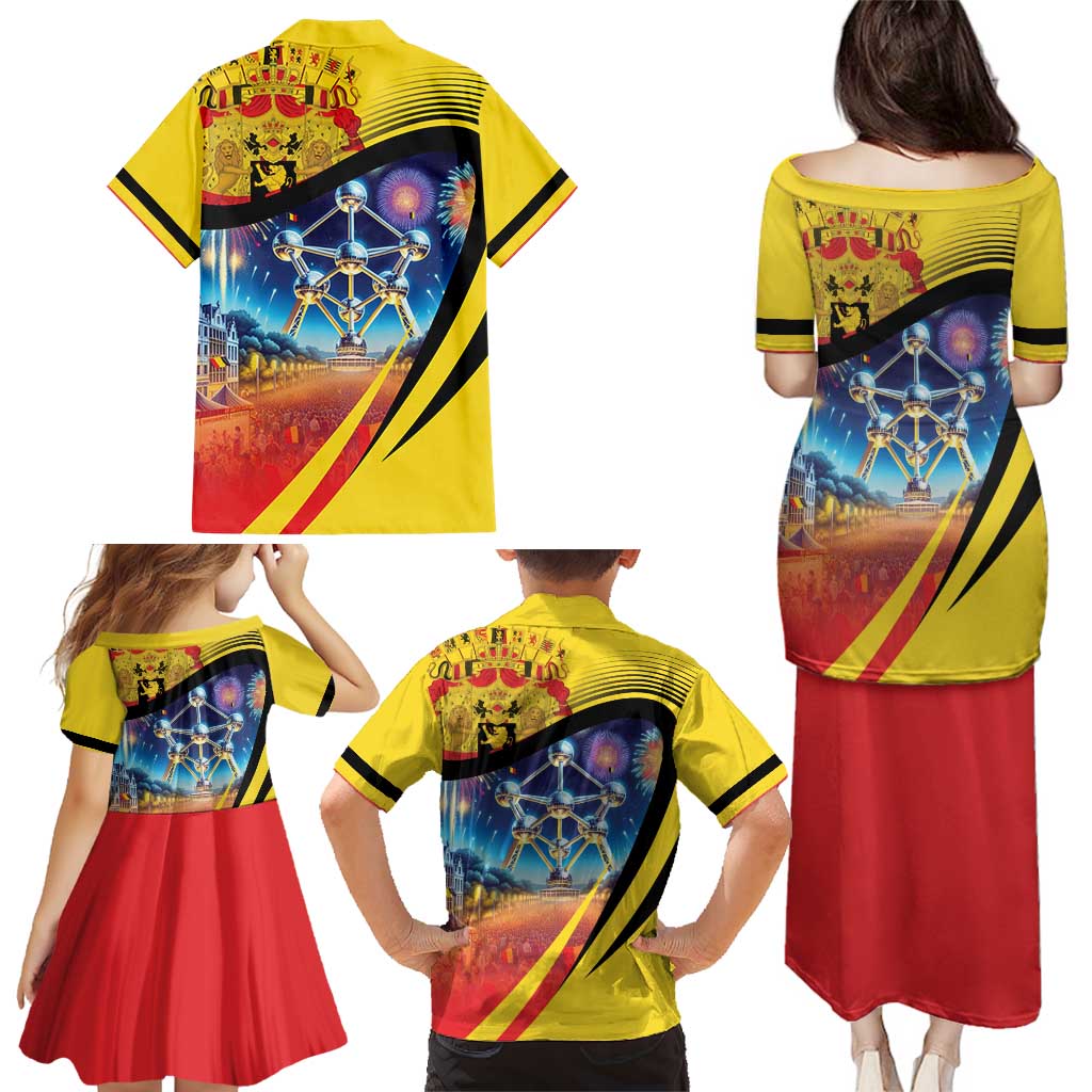 Belgium National Day Family Matching Puletasi and Hawaiian Shirt Atomium Leo Belgicus