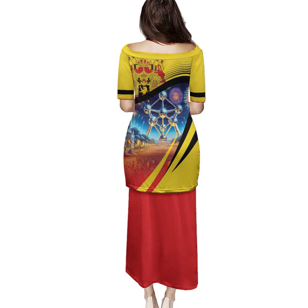 Belgium National Day Family Matching Puletasi and Hawaiian Shirt Atomium Leo Belgicus