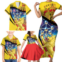 Belgium National Day Family Matching Short Sleeve Bodycon Dress and Hawaiian Shirt Atomium Leo Belgicus