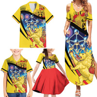 Belgium National Day Family Matching Summer Maxi Dress and Hawaiian Shirt Atomium Leo Belgicus